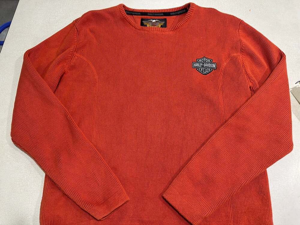 Harley-Davidson Women's Ribbed Knit Pullover Sweater, 100% Cotton, Orange
